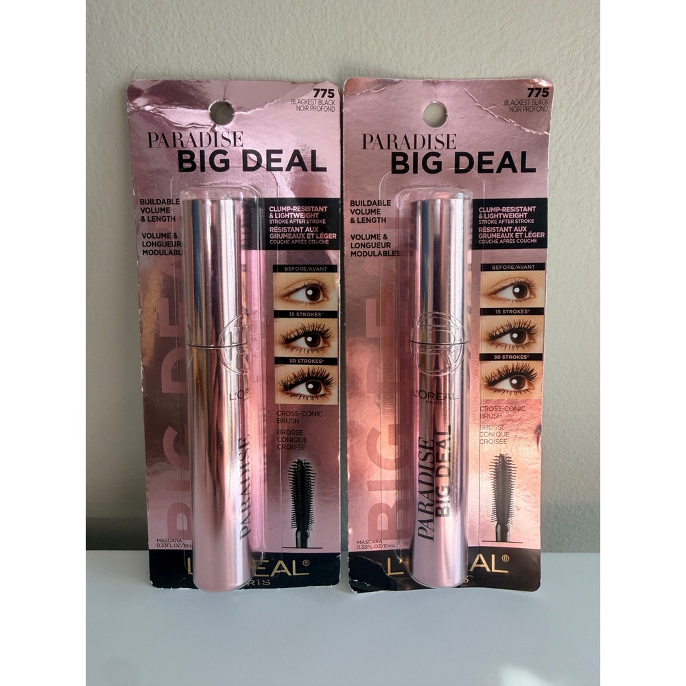 L'Oreal Mascara Unisex 0.33oz Blackest Black Paradise Big Deal 2pk NWT